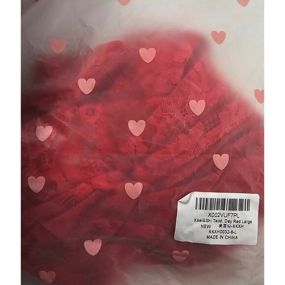 NWT kaei & shi see through lace red thong bodysuit lingerie sexy L lace intimate - Picture 9 of 9
